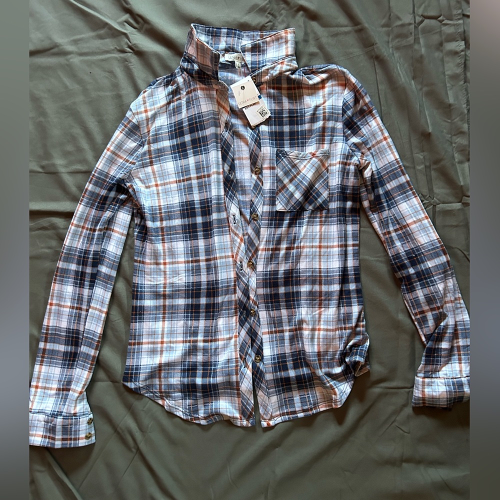 Blue stripped stretchy snug fit flannel